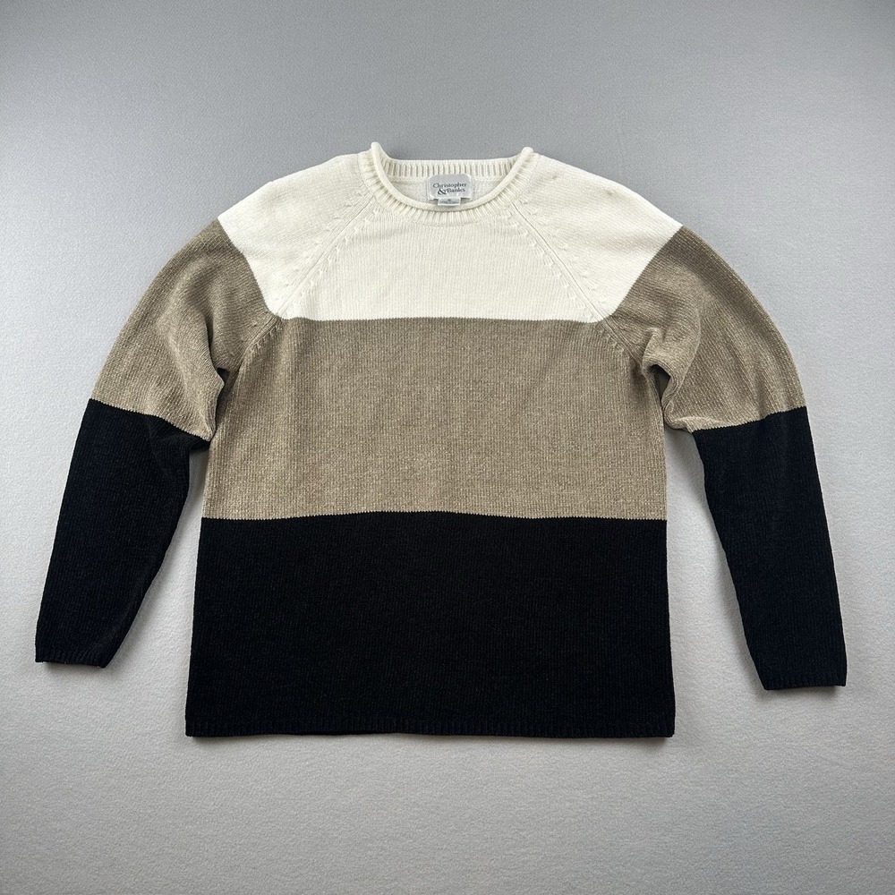 Christopher‎ & Banks Sweater Womens Medium Cream Taupe Black Colorblock Raglan